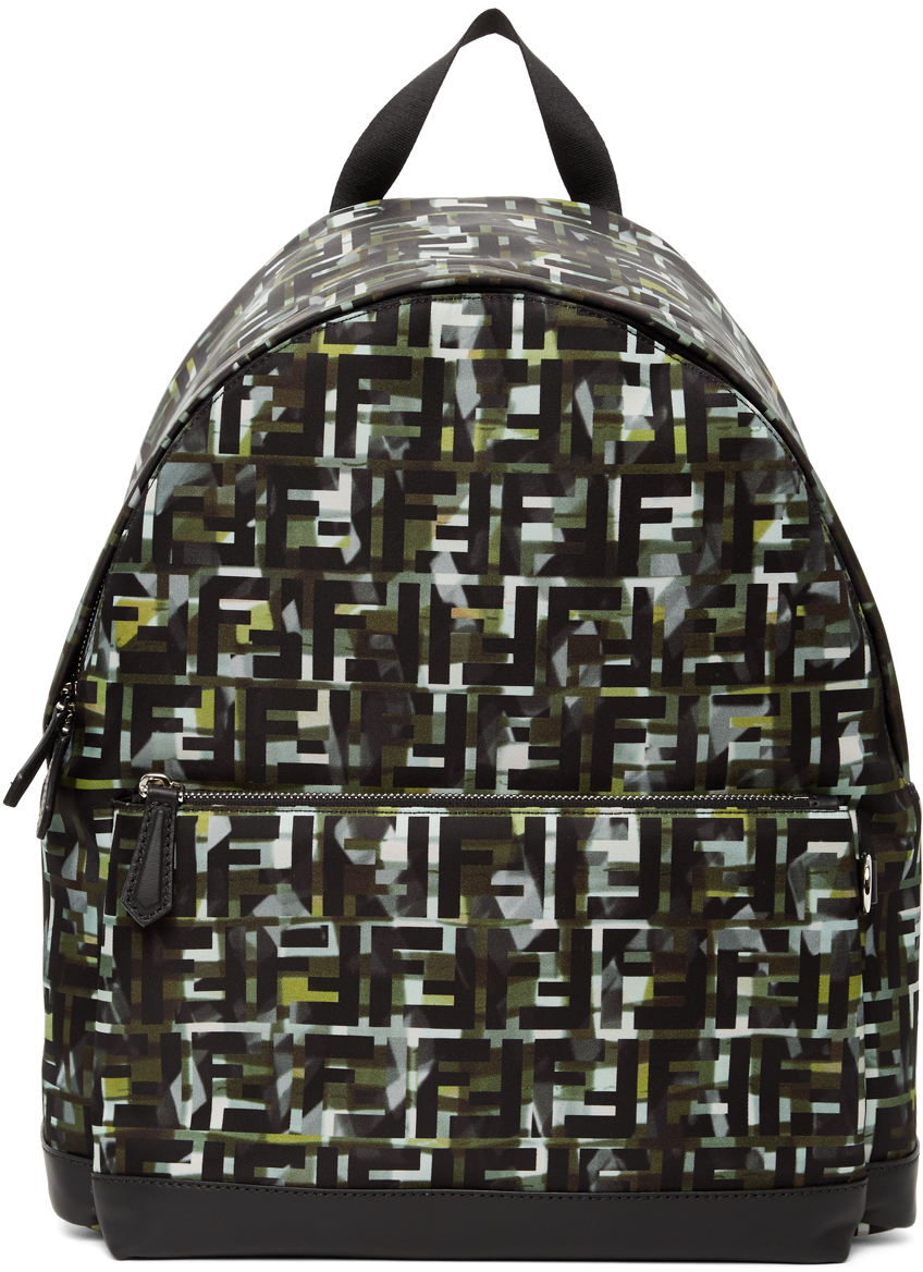 Fendi Green Black Camouflage Nylon Backpack 201693M166066