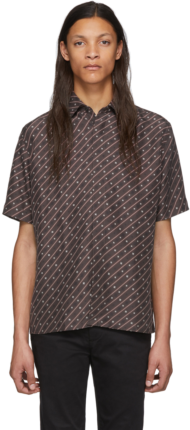 Fendi: Brown Silk Stripe Karligraphy Shirt | SSENSE
