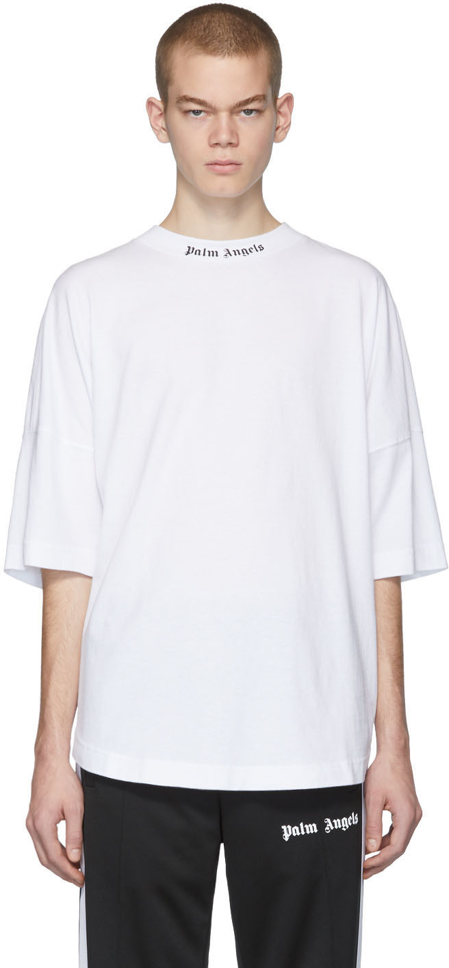 PALM ANGELS Logo Over T-Shirt in White T-Shirts