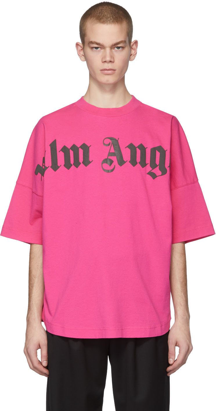 Palm Angels: Pink Front Logo Over T-Shirt | SSENSE Canada