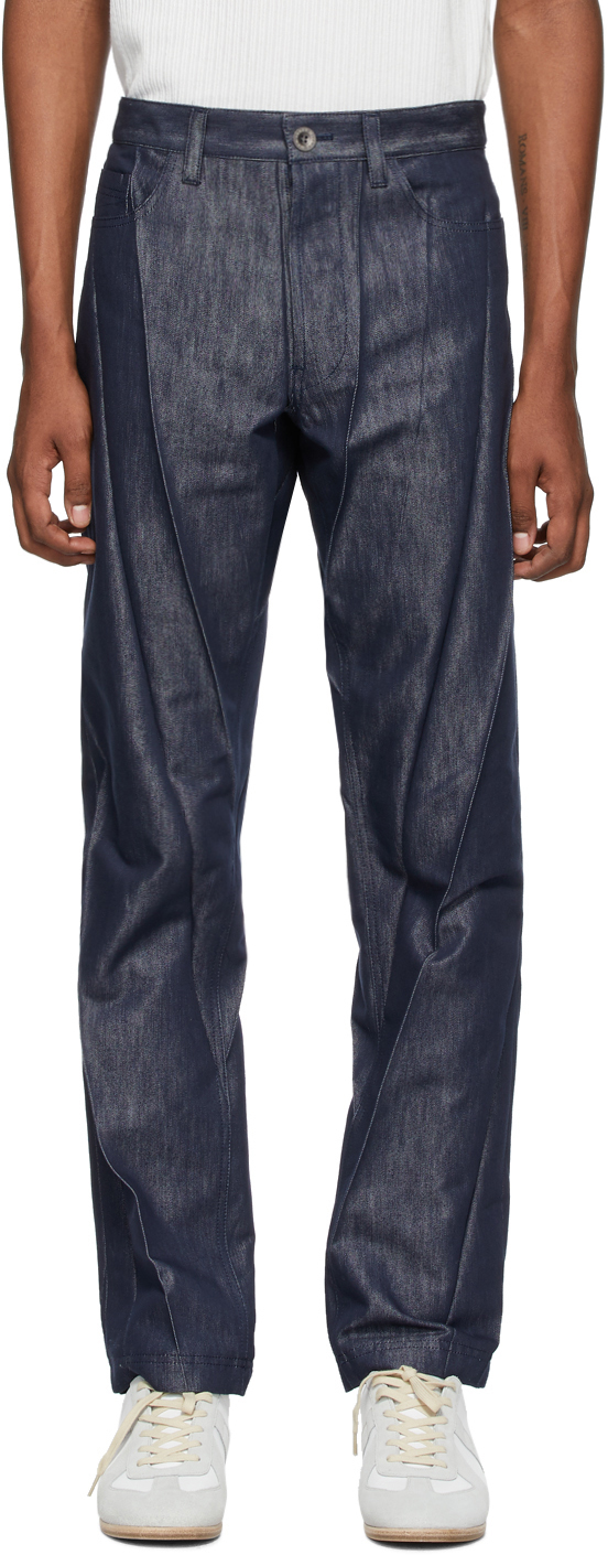 Issey Miyake Men: Navy Denim Wrinkle Jeans | SSENSE