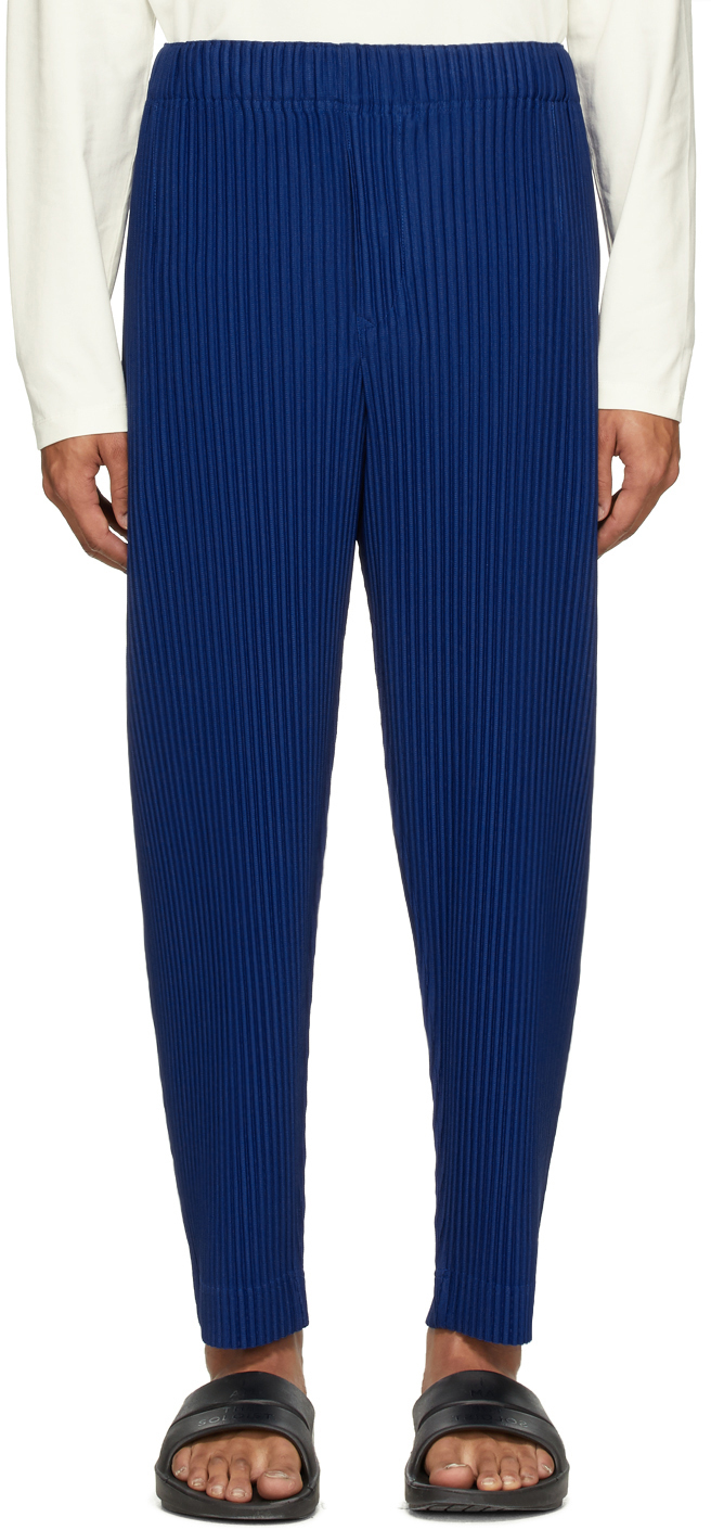 Homme Plissé Issey Miyake: Blue Tapered Cropped Trousers | SSENSE