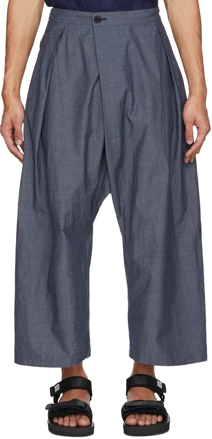 Blue Blue Japan: Indigo Supima Cotton Wide Trousers | SSENSE UK