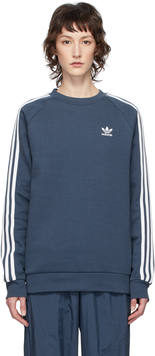 adidas originals three stripe sweatshirt in blue