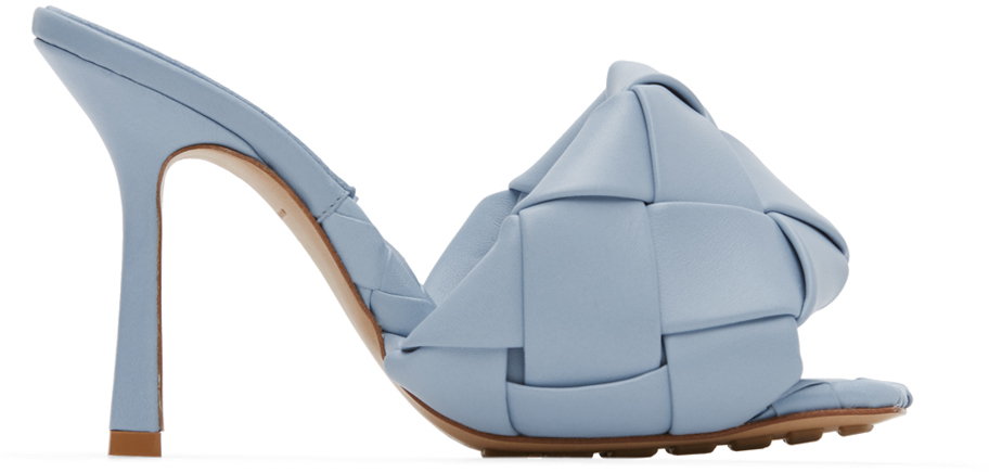 Bottega Veneta: Blue Intrecciato Lido Heeled Sandals | SSENSE