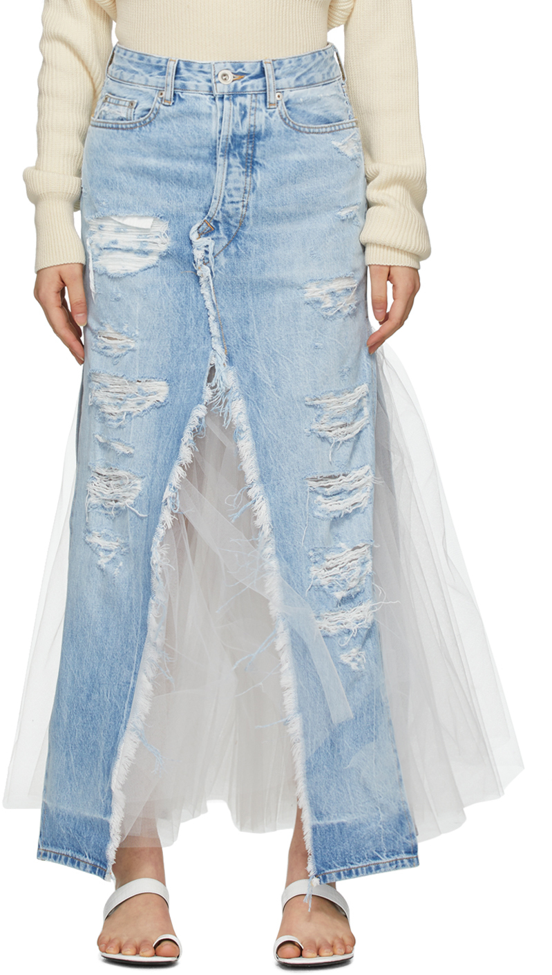 blue jean distressed skirt