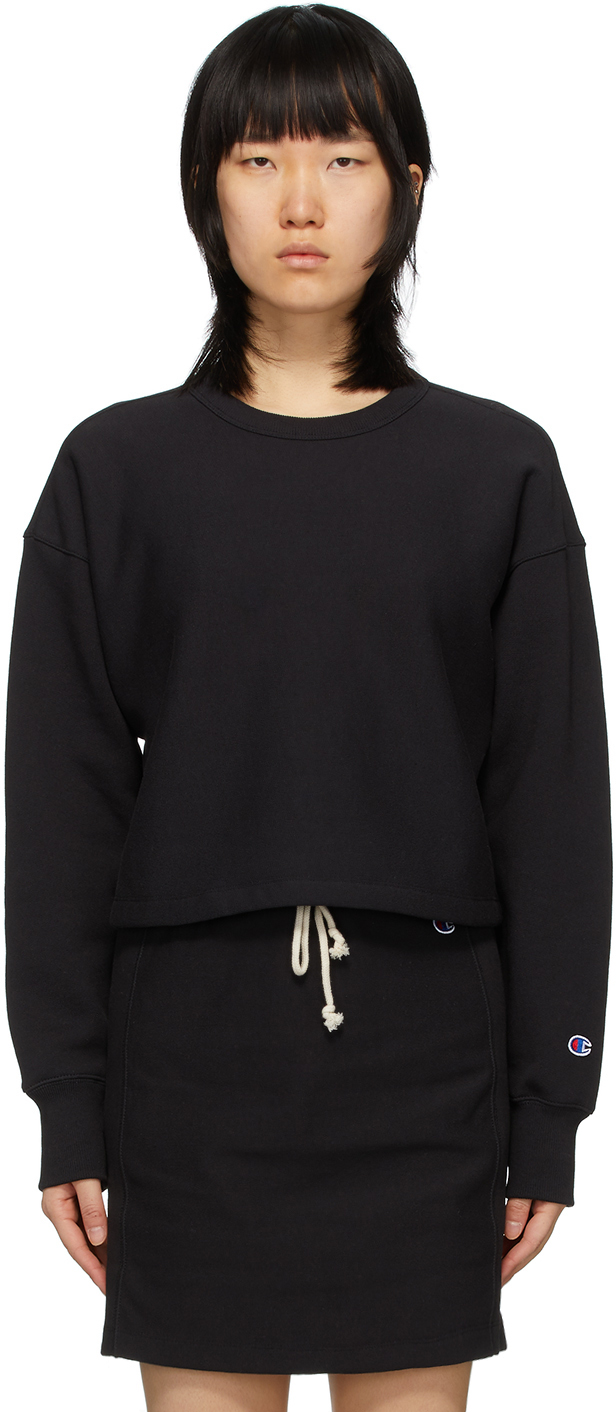 champion black cropped crew neck sweatshirt