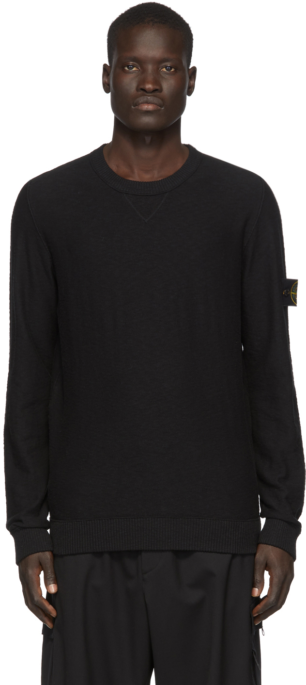 stone island black crew neck sweatshirt