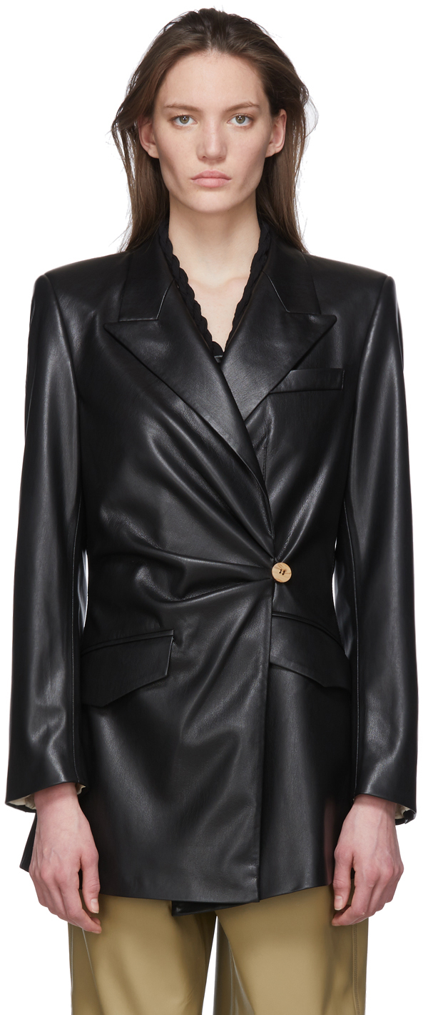 Nanushka: Black Vegan Leather Blair Hourglass Blazer | SSENSE