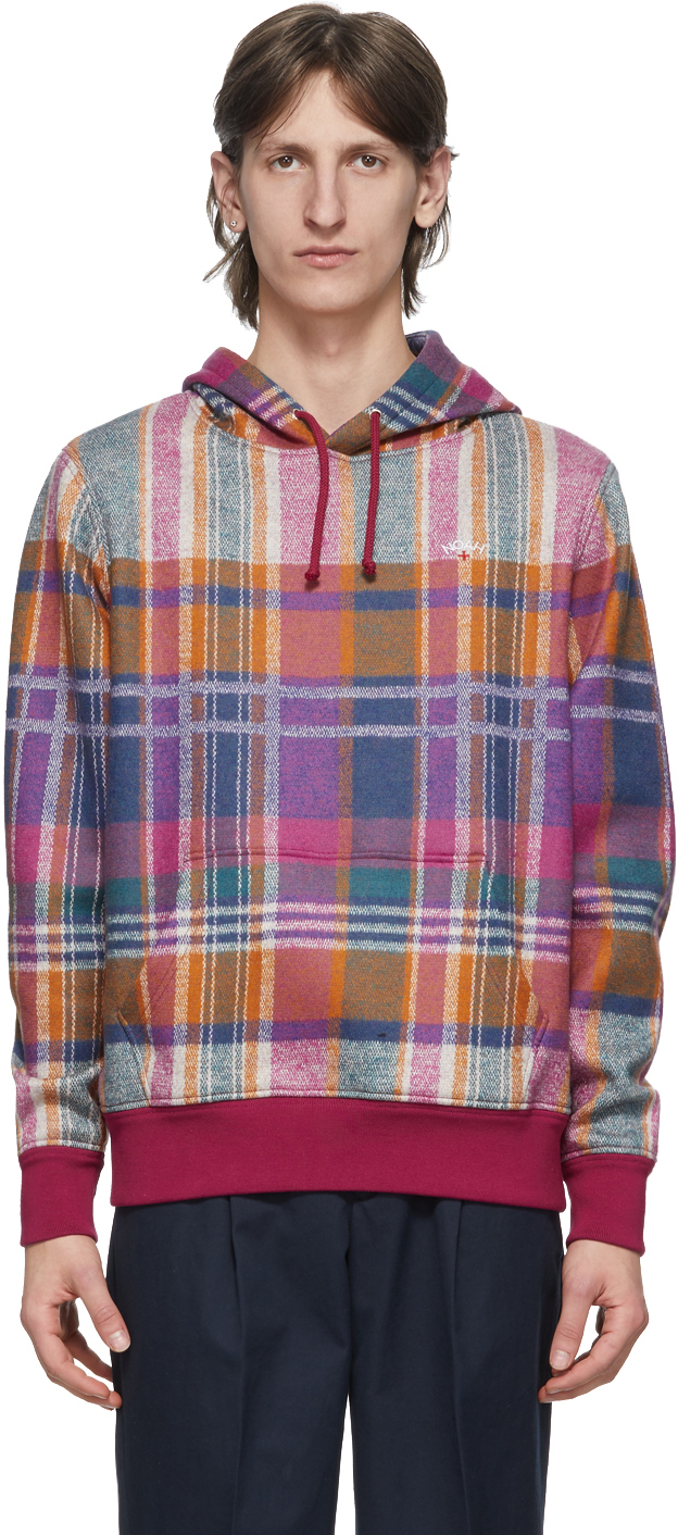 noah wool check hoodie