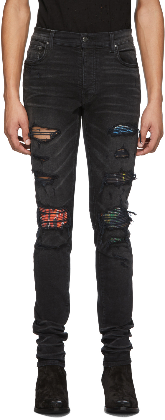 amiri jeans black and red