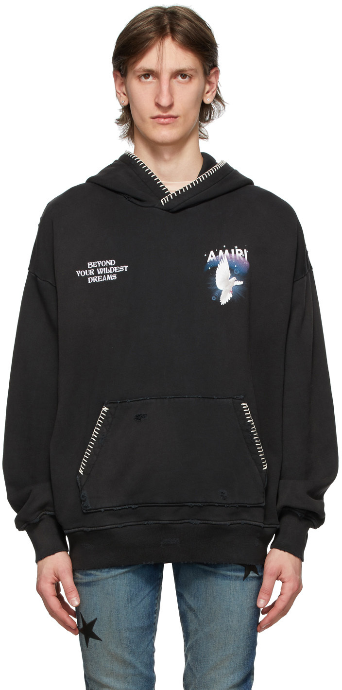 AMIRI: Black Oversized 'Eternal' Dove Hoodie | SSENSE