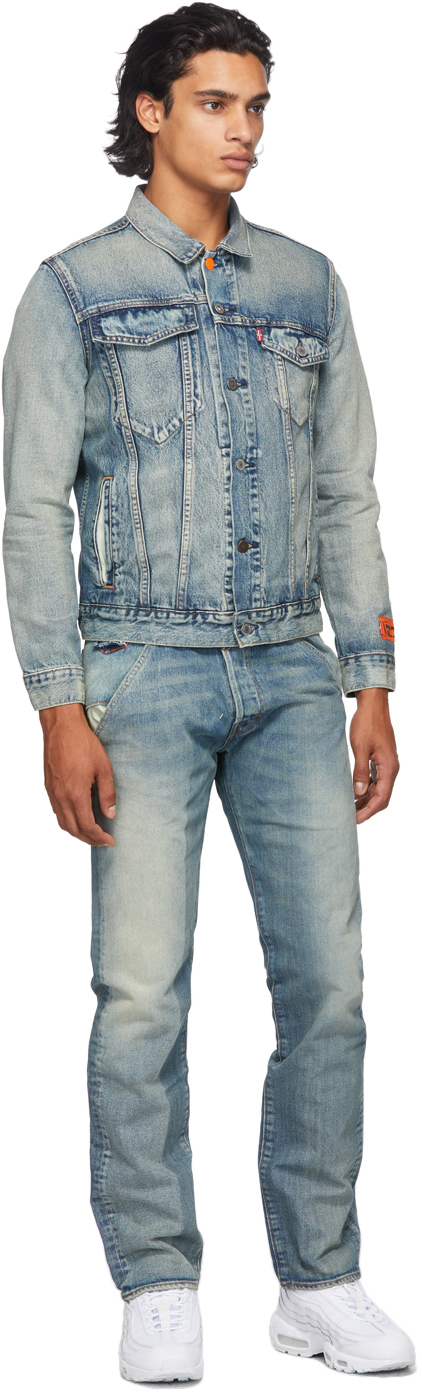 Heron Preston Indigo Levi's Edition Denim Trucker Jacket | Smart