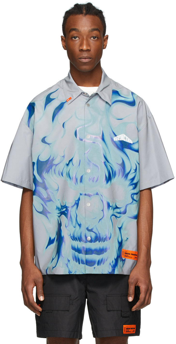 Heron Preston: Grey Reflective Skull Shirt | SSENSE