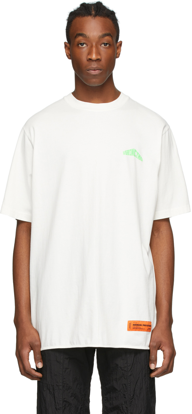 Heron Preston: White & Green 'Style' Logo T-Shirt | SSENSE