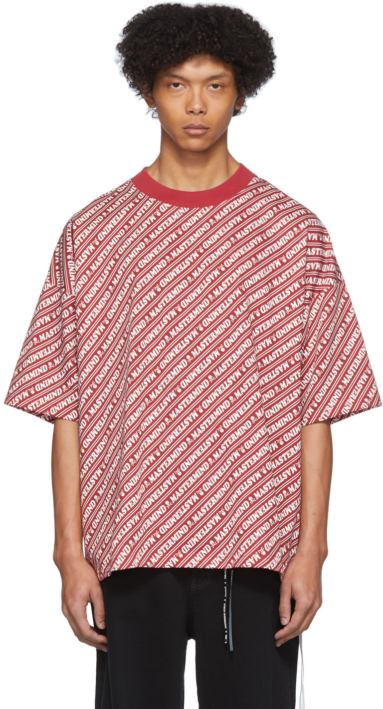 mastermind WORLD: Red Diagonal Logo T-Shirt | SSENSE Canada