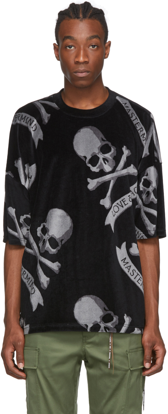 mastermind WORLD: Black Allover Skull T-Shirt | SSENSE