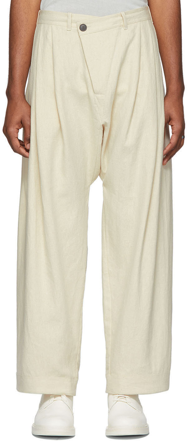 Jan-Jan Van Essche: Beige Hem Pleated Trousers | SSENSE Canada