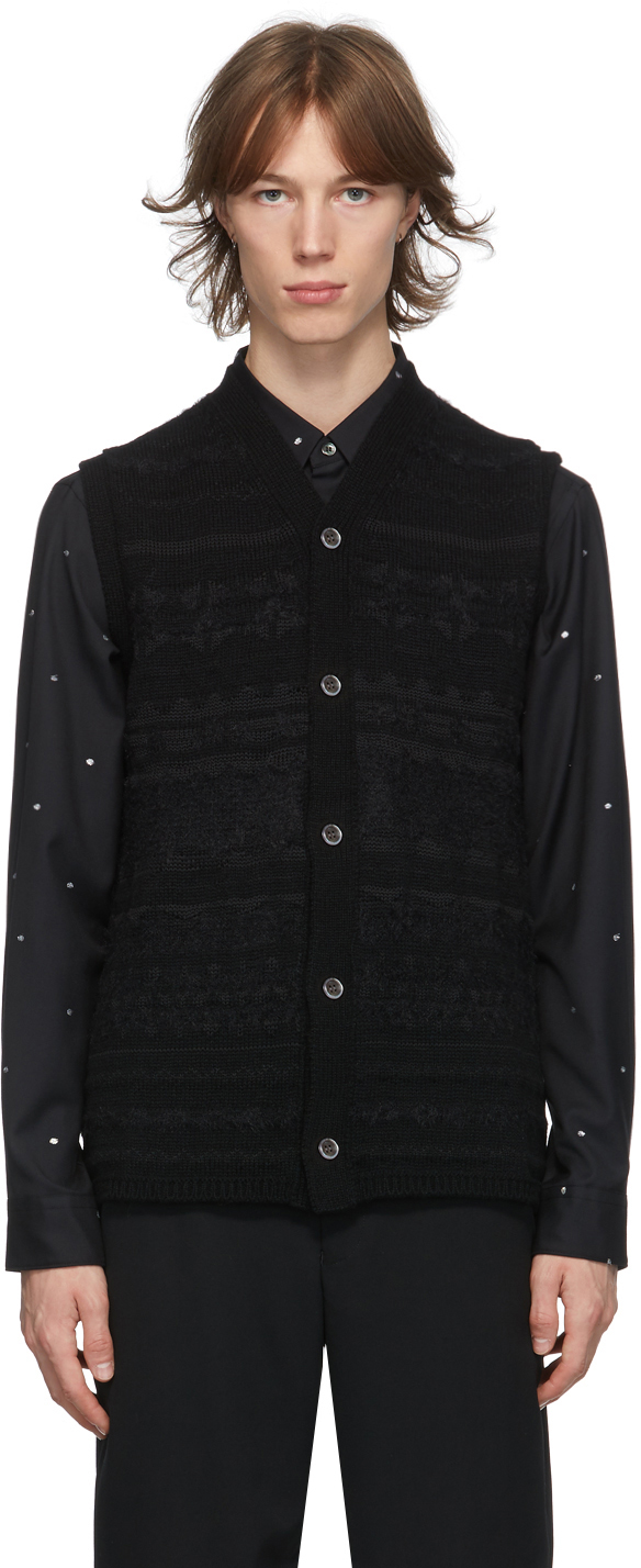 Comme Des Garcons Homme Deux Black Fairsle Vest Cardigan Ssense