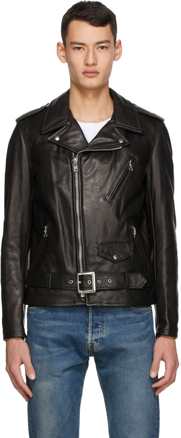 Schott: Black Leather Biker Jacket | SSENSE