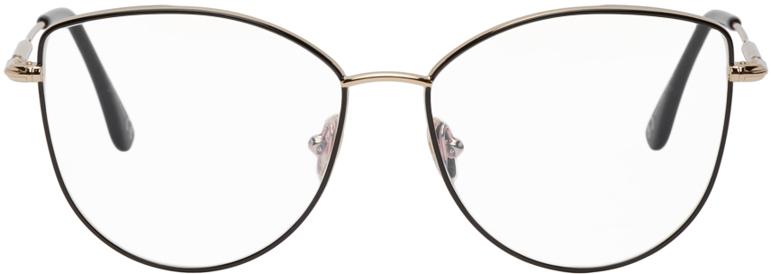 TOM FORD: Black & Gold Soft Cat-Eye Glasses | SSENSE