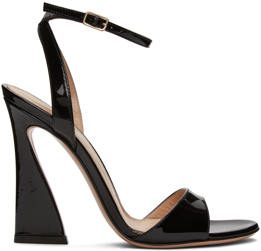 Gianvito Rossi: Black Ankle Strap Curved Heels | SSENSE Canada