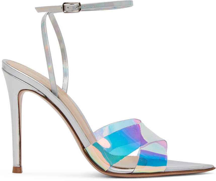 silver holographic sandals