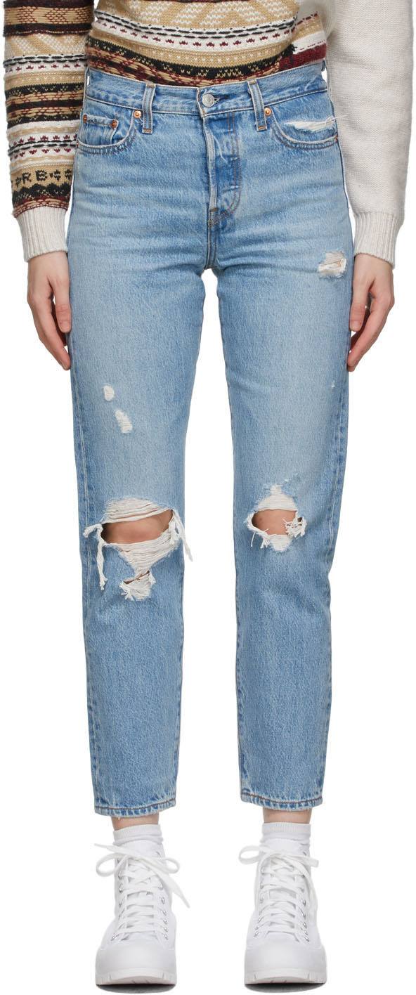 Levi's Blue Distressed Wedgie Fit Ankle Jeans