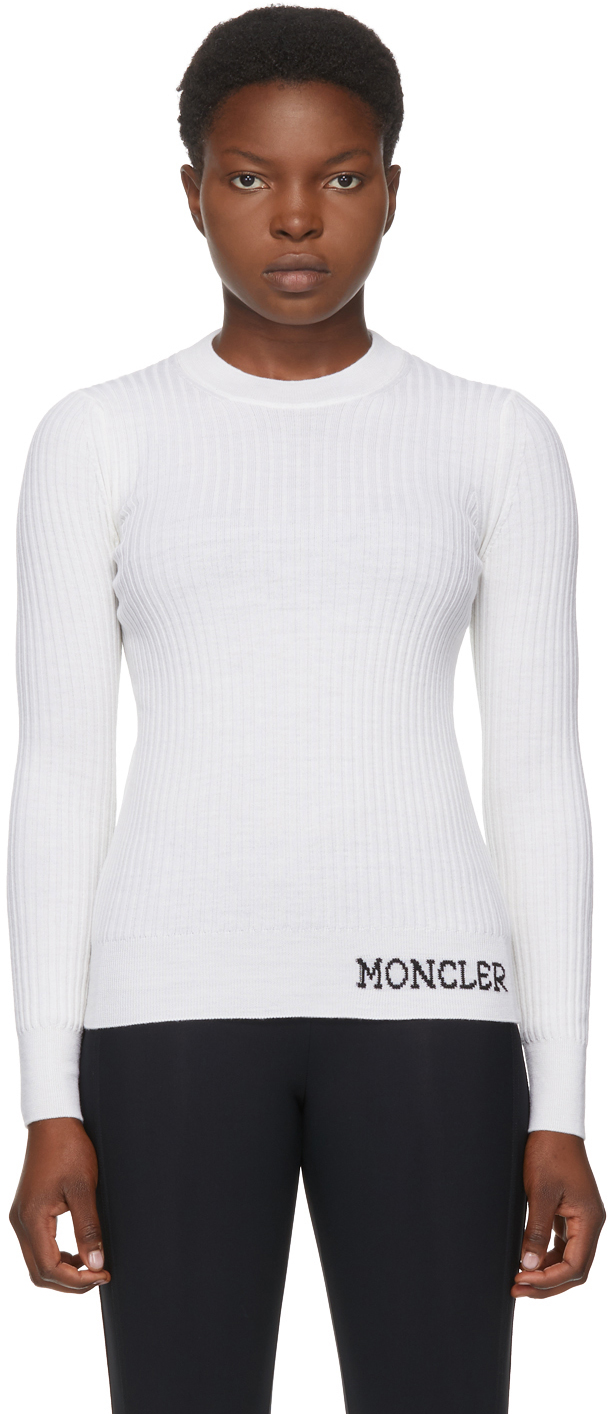 Moncler White Pleated Logo Crewneck