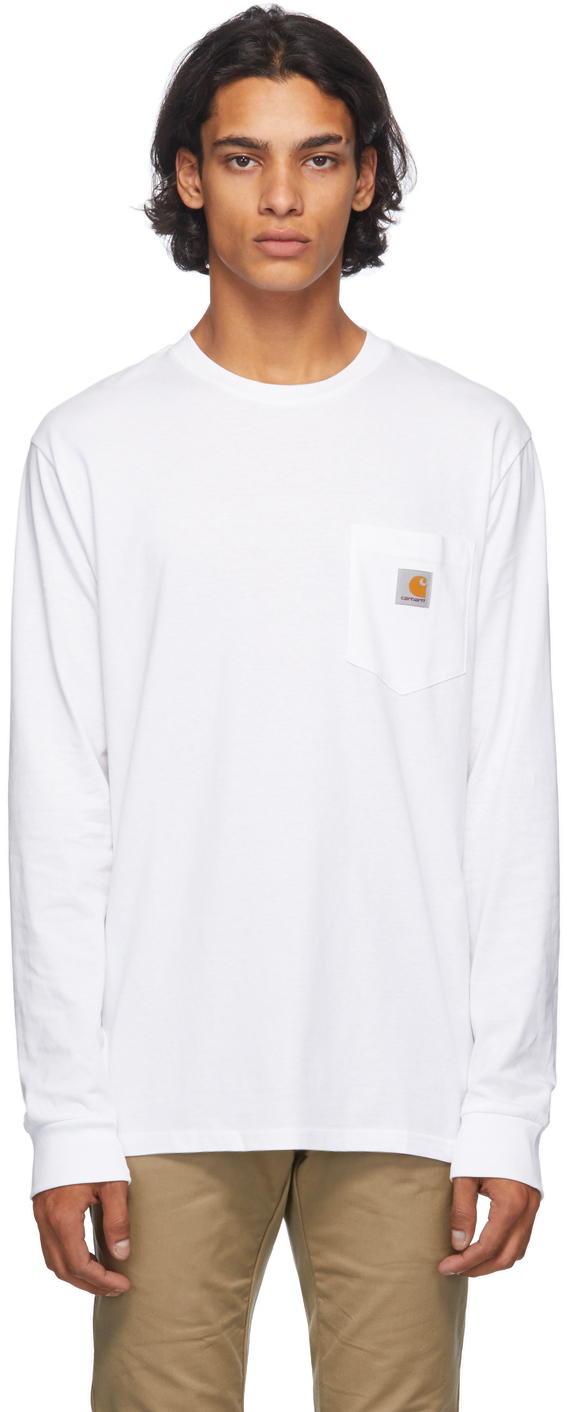 Carhartt Work In Progress: White Pocket Long Sleeve T-Shirt