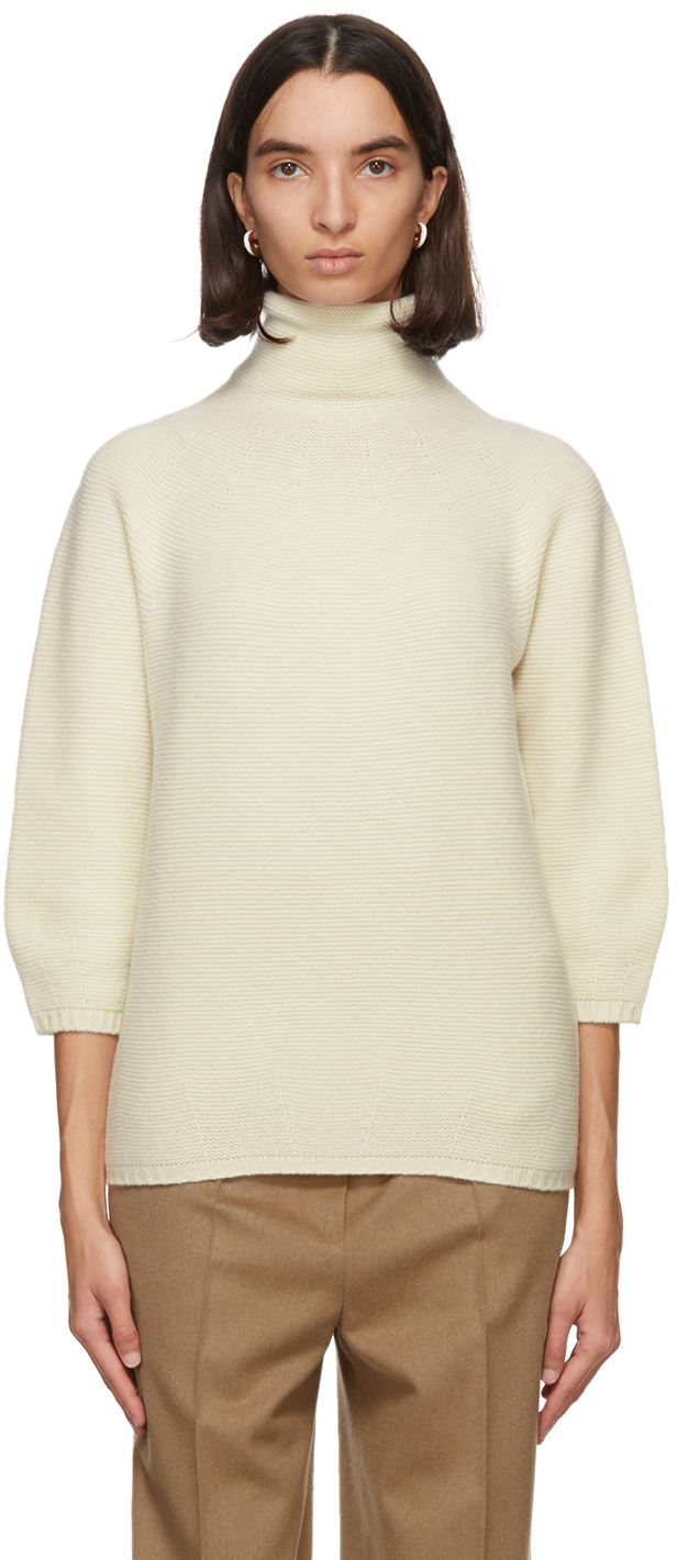 Max Mara: White Wool & Cashmere Etrusco Turtleneck | SSENSE