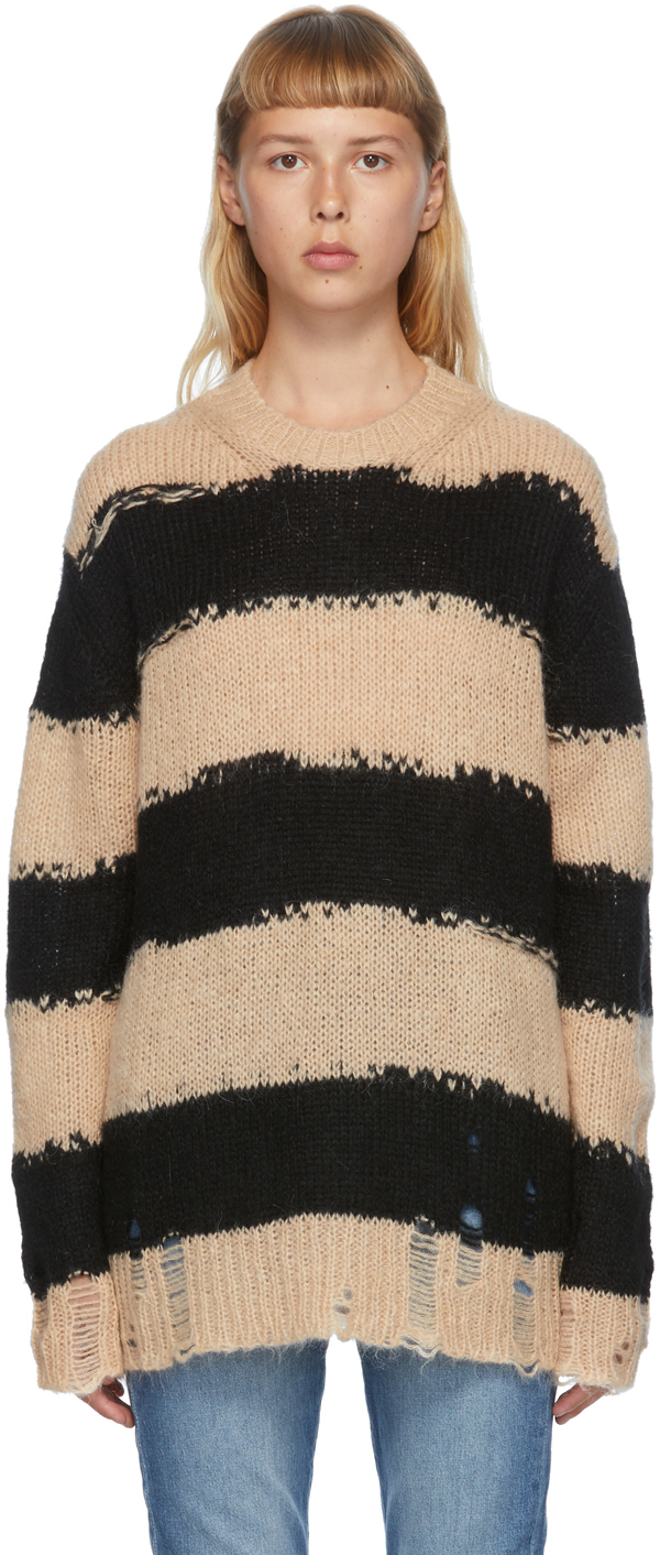 Acne Studios: Black & Beige Mohair Striped Sweater | SSENSE