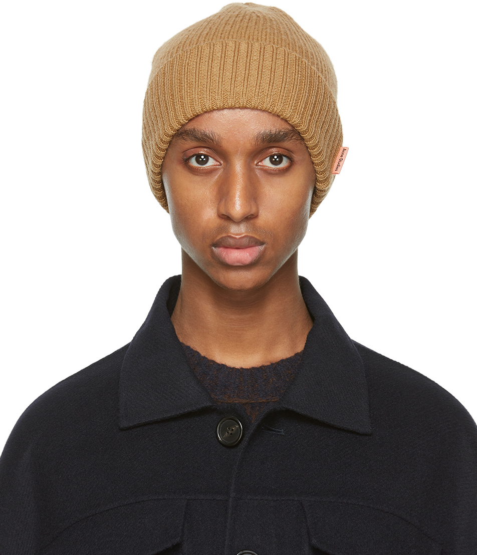 Acne Studios: Beige Ribbed Beanie | SSENSE