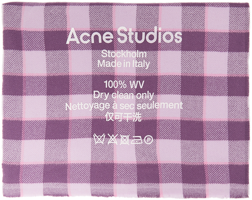 Acne Studios Pink & Purple Check Logo Scarf