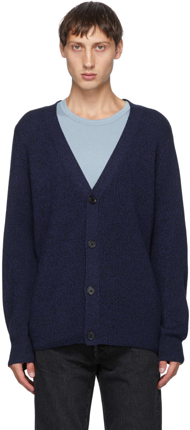 Acne Studios ネイビー メランジ リブ カーディガン Ssense 日本