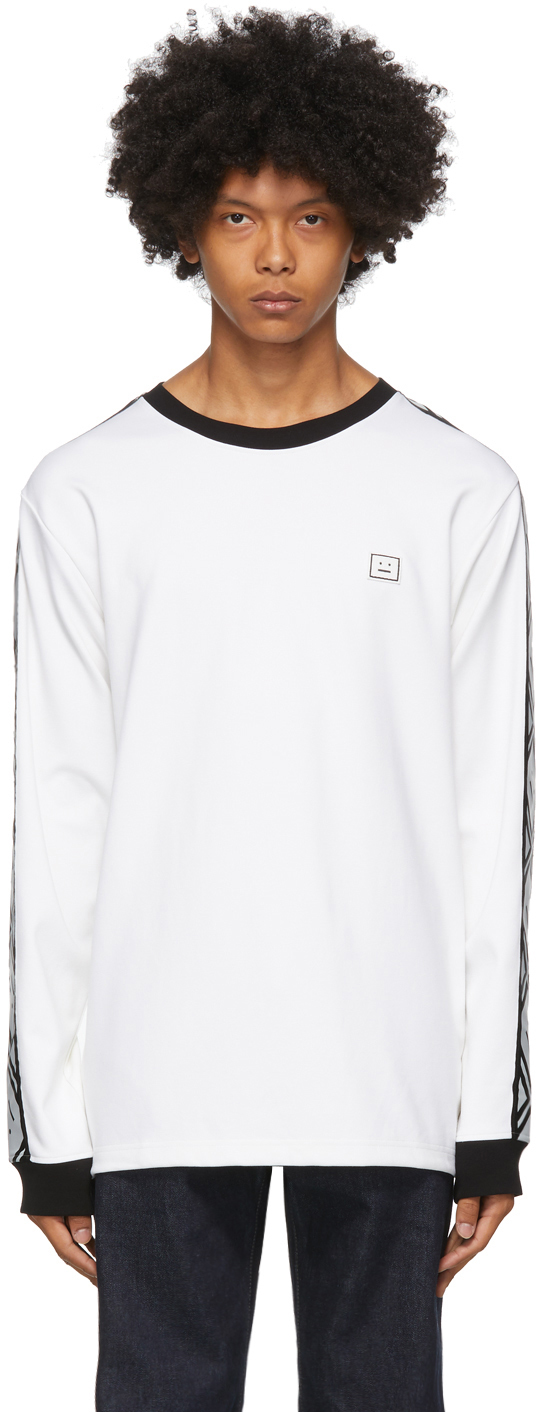 Acne Studios: White Logo Stripe Long Sleeve T-Shirt | SSENSE