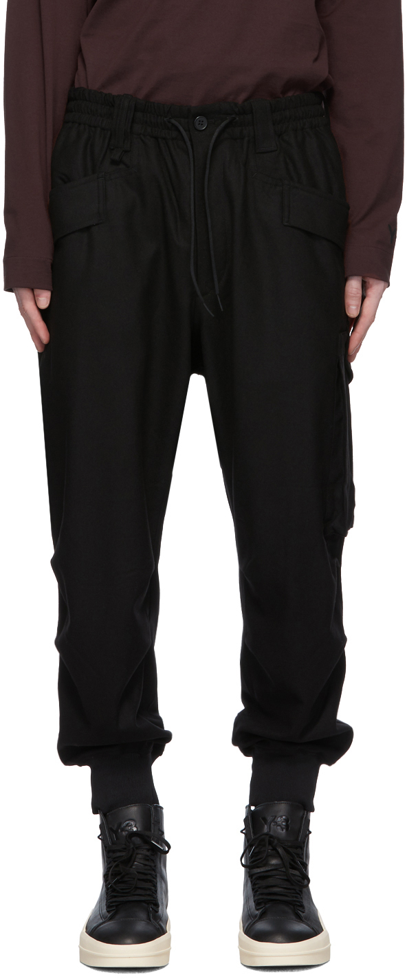 Y-3: Black Classic Wool Flannel Cargo Pants | SSENSE Canada