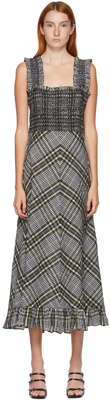 ganni green check dress