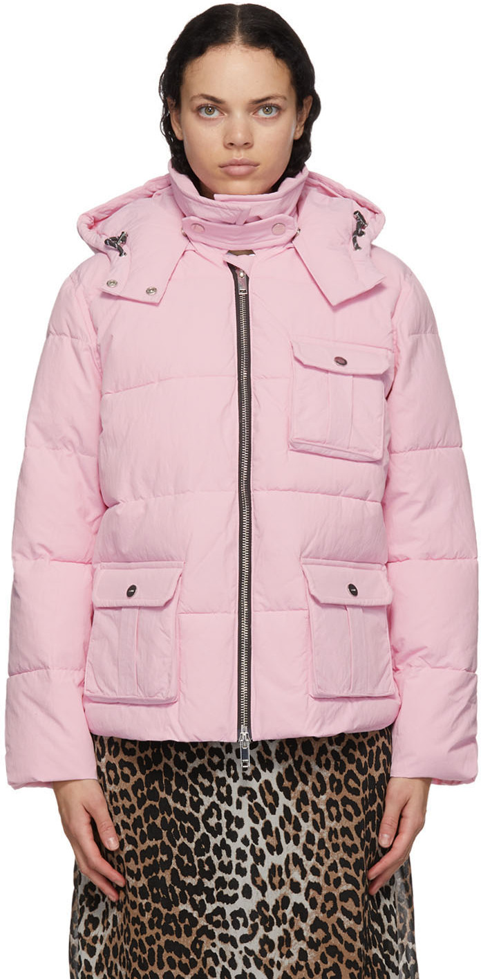 Pink Heavy Tech Puffer Jacket by GANNI on Sale