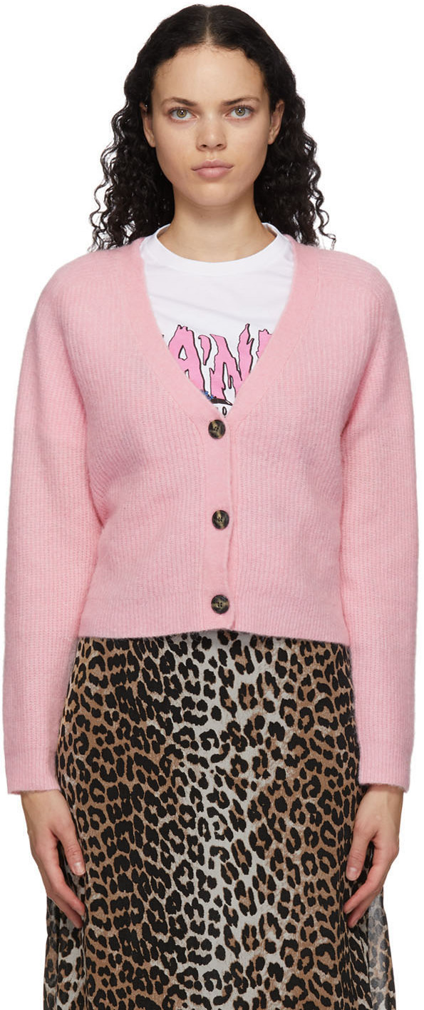 pink wool cardigan