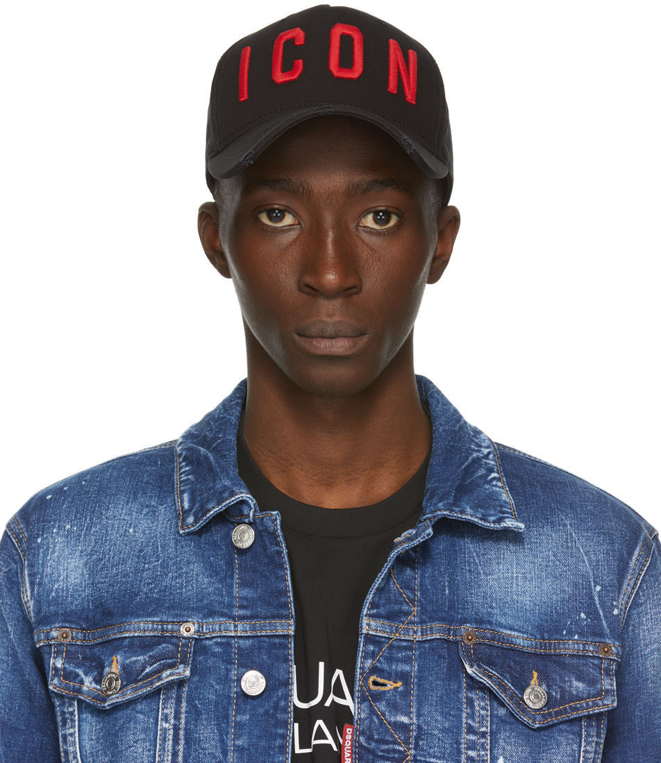 black and red icon cap