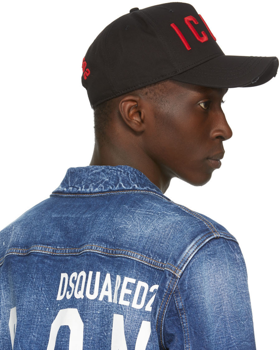black and red icon cap