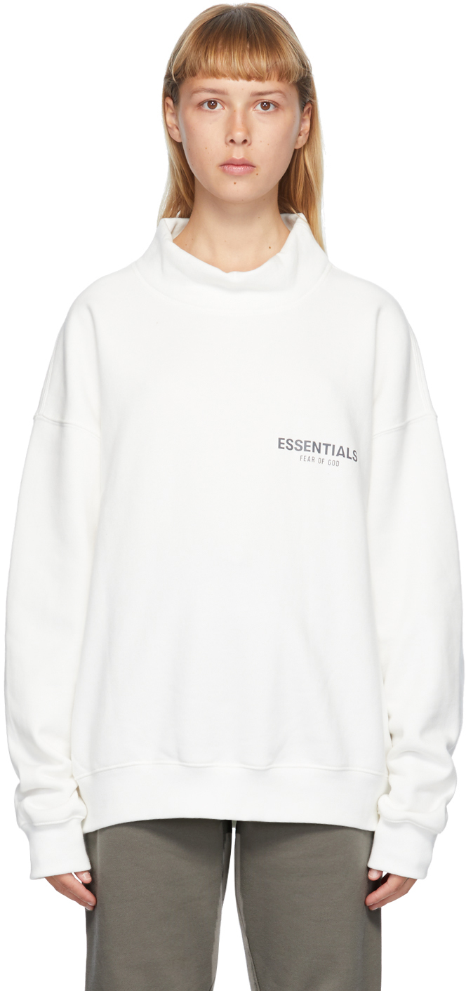 Essentials: White Mock Neck Sweatshirt | SSENSE