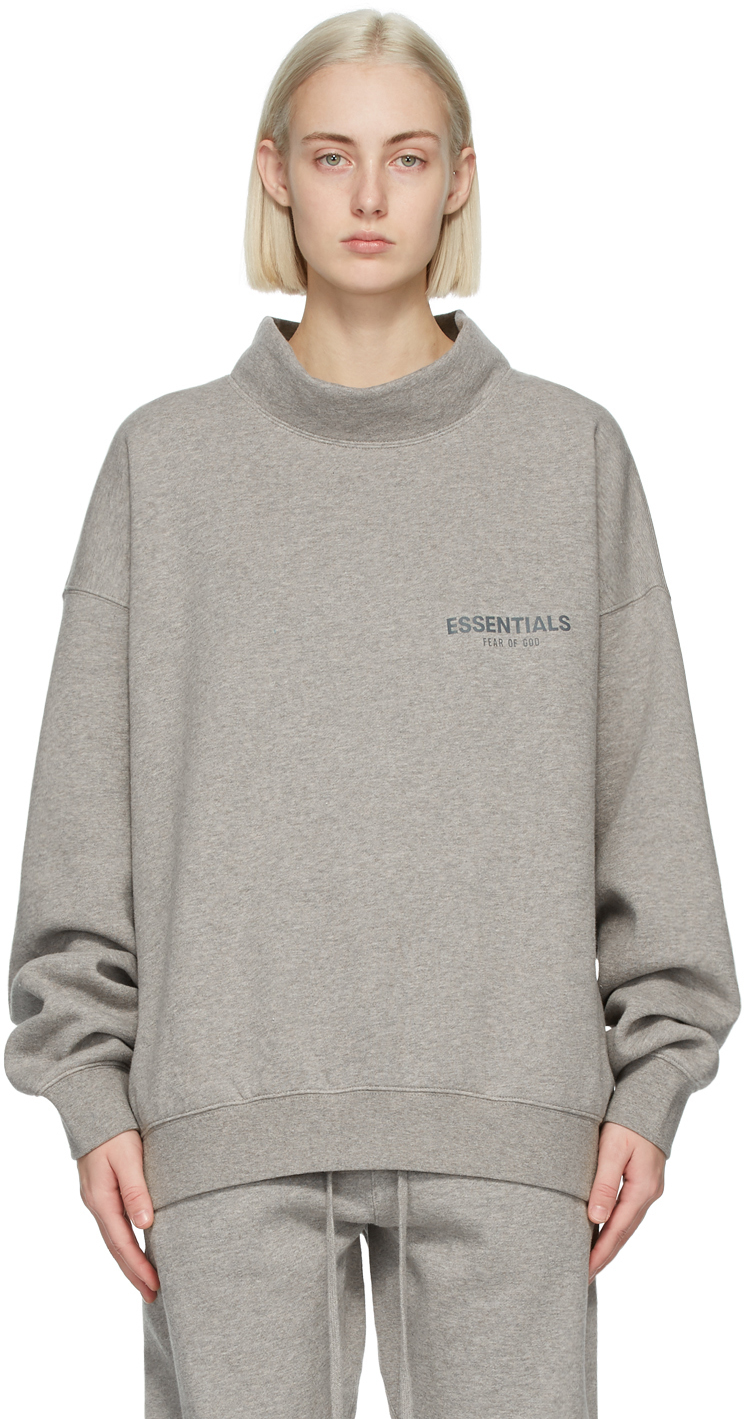 Grey Mock Neck Pullover Sweatshirt