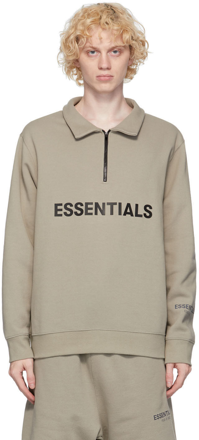 Essentials: Grey Mock Neck Half-Zip Sweatshirt | SSENSE