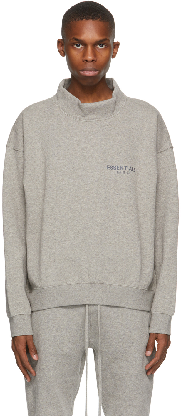 Essentials: Grey Mock Neck Pullover Sweatshirt | SSENSE