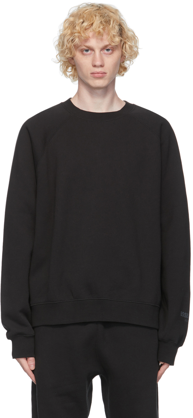 Essentials: Black Fleece Crewneck Sweatshirt | SSENSE Canada