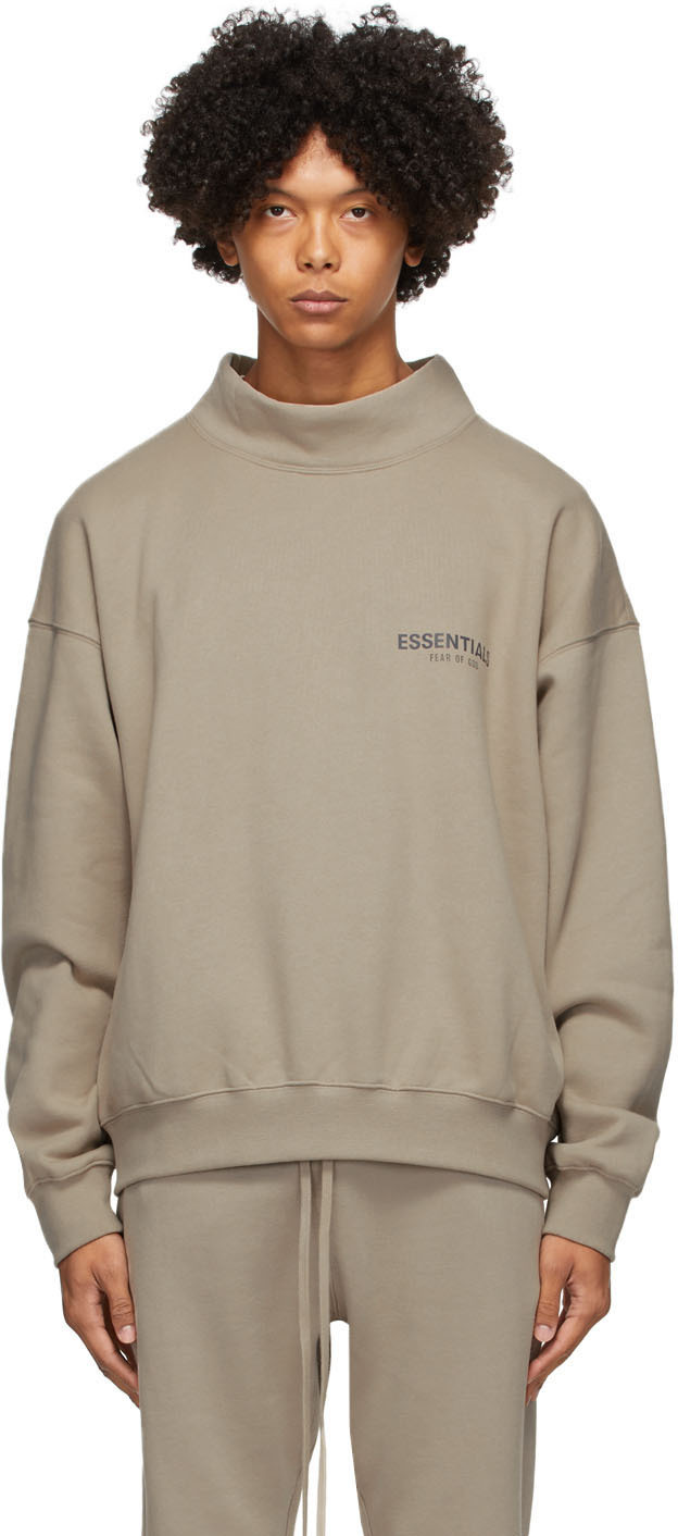 Essentials: Taupe Mock Neck Sweatshirt | SSENSE