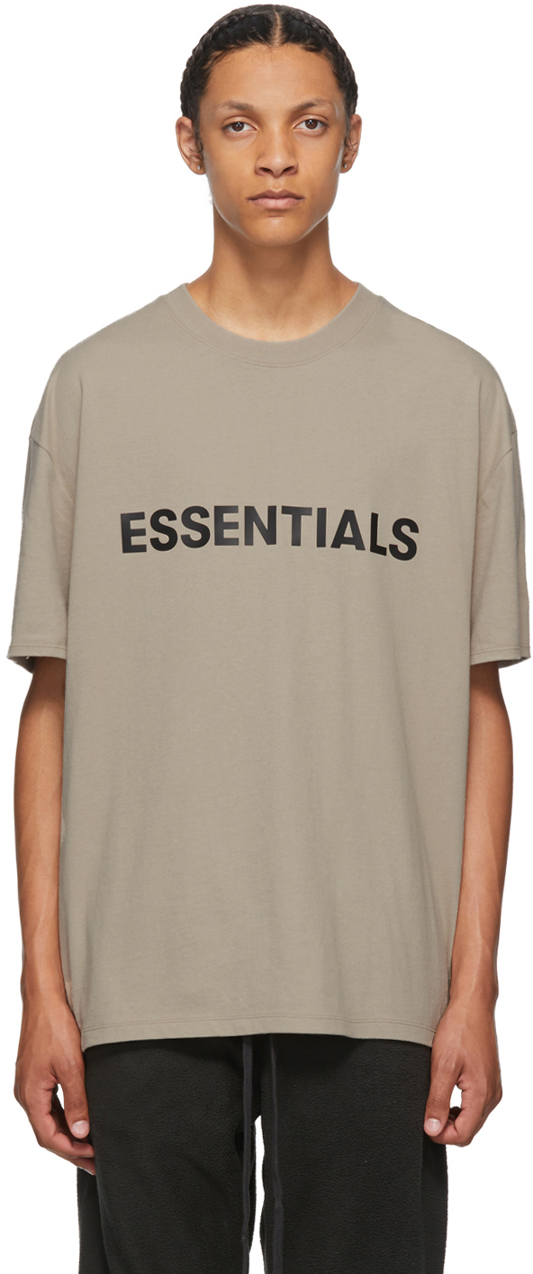 Essentials: Taupe Logo T-Shirt | SSENSE