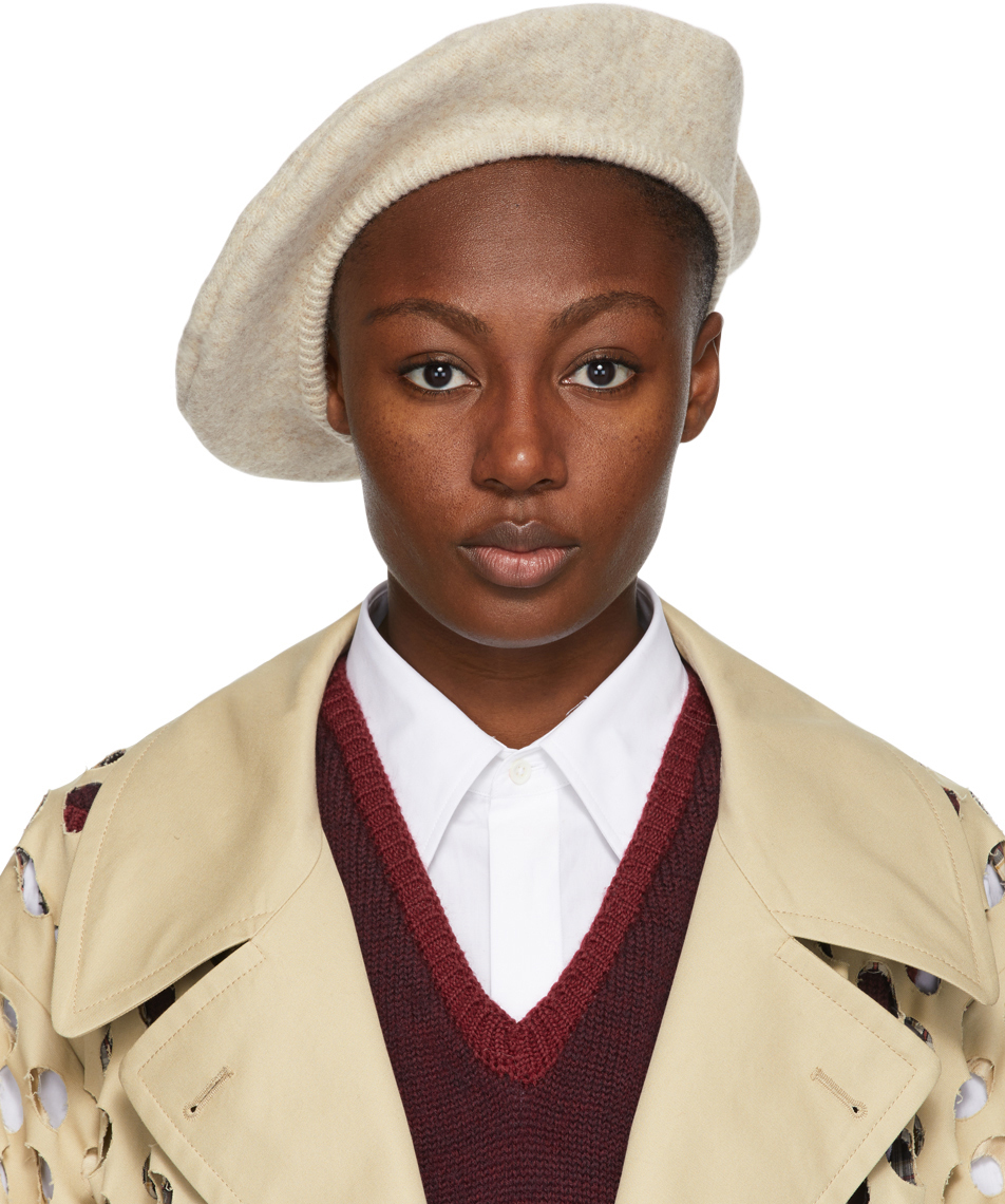 Beige Cut-Out Beret by Maison Margiela on Sale